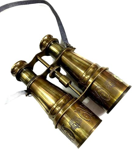 Vintage Brass Binoculars with Leather Carry Case – Handmade Engraved Antique Opera Glasses | Nautical Marine Collectible | in Kuwait
