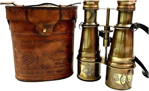 Vintage Brass Binoculars with Leather Carry Case – Handmade Engraved Antique Opera Glasses | Nautical Marine Collectible | in Kuwait