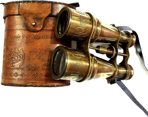 Vintage Brass Binoculars with Leather Carry Case – Handmade Engraved Antique Opera Glasses | Nautical Marine Collectible | in Kuwait