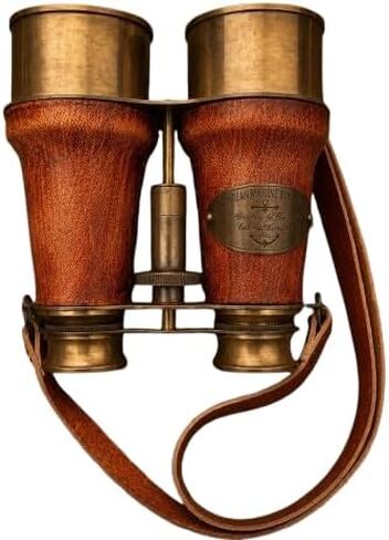 5 Inch Vintage Brass Binocular with Brown Engraved Leather Cover | Handmade Antique Maritime Binocular | Nautical Collectible | Decorative Opera Glasses in Kuwait