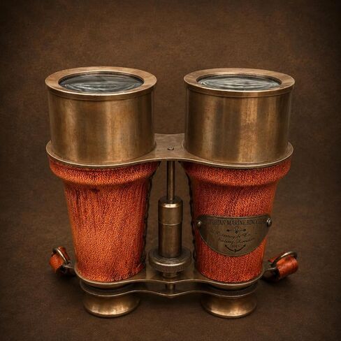 5 Inch Vintage Brass Binocular with Brown Engraved Leather Cover | Handmade Antique Maritime Binocular | Nautical Collectible | Decorative Opera Glasses in Kuwait