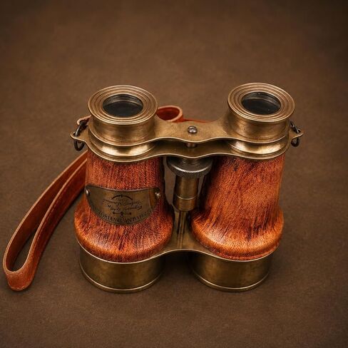 5 Inch Vintage Brass Binocular with Brown Engraved Leather Cover | Handmade Antique Maritime Binocular | Nautical Collectible | Decorative Opera Glasses in Kuwait