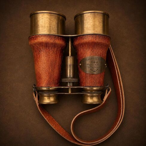 5 Inch Vintage Brass Binocular with Brown Engraved Leather Cover | Handmade Antique Maritime Binocular | Nautical Collectible | Decorative Opera Glasses in Kuwait