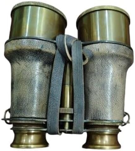 Vintage Brass Binocular with Engraved Leather Cover | Handmade Antique Maritime Opera Glasses | Nautical Collectible | Decorative Binocular in Kuwait