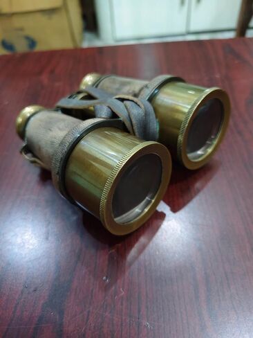 Vintage Brass Binocular with Engraved Leather Cover | Handmade Antique Maritime Opera Glasses | Nautical Collectible | Decorative Binocular in Kuwait