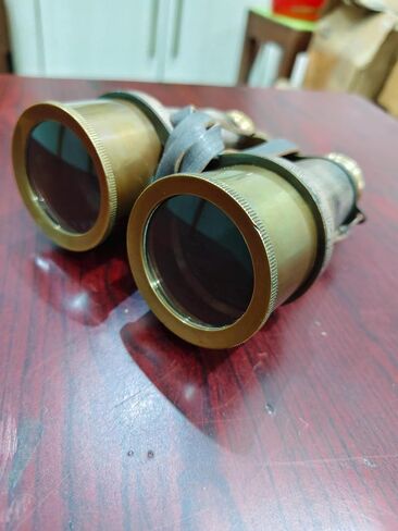 Vintage Brass Binocular with Engraved Leather Cover | Handmade Antique Maritime Opera Glasses | Nautical Collectible | Decorative Binocular in Kuwait