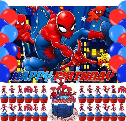 Spider Man Birthday Party Backdrop Photo Background Spider Hero Man Birthday Party Decorations Banner Cartoon Hero Theme Photography Backdrop in Kuwait