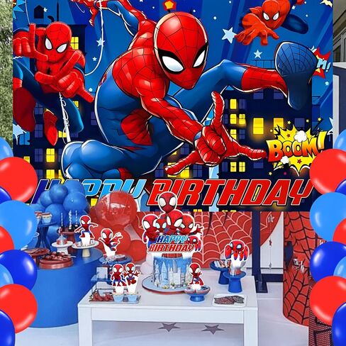 Spider Man Birthday Party Backdrop Photo Background Spider Hero Man Birthday Party Decorations Banner Cartoon Hero Theme Photography Backdrop in Kuwait