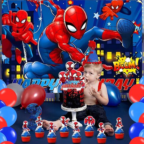 Spider Man Birthday Party Backdrop Photo Background Spider Hero Man Birthday Party Decorations Banner Cartoon Hero Theme Photography Backdrop in Kuwait