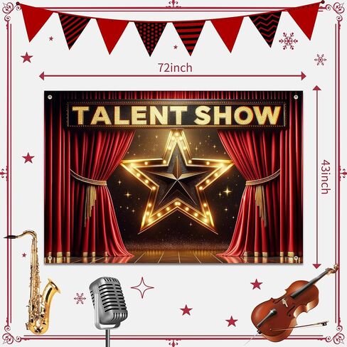 Talent Show Backdrop Banner Starlight Stage Theme Background Decor for Boys Girls Performance Magic Shows Talent Party Birthday Party Favors Decorations Supplies 72x43in-BECKTEN in Kuwait