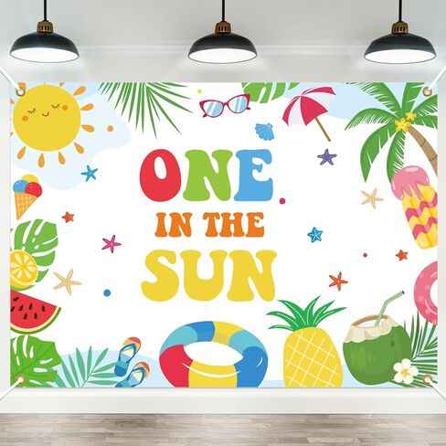 Beach Pool Theme 1st Birthday Decorations, One in The Sun Banner Backdrop, Tropical Palm Summer 1st Birthday Backdrop, Sunshine Photo Background for Baby First Birthday in Kuwait