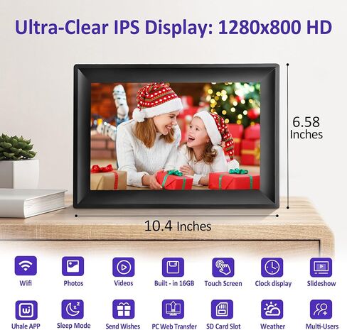 WiFi Uhale Digital Picture Frame,1280x800 HD IPS Touch Screen,Share Videos Photos Instantly Send Wishes via Uhale App from Anywhere, Gifts for Mother' Day(10.1 Inch) in Kuwait
