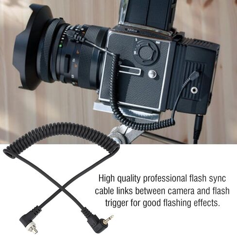 Acouto 2.5mm Flash Sync Cable for Professional Photography with Screw Lock Coiled Design for Camera Flash Trigger 100cm Long in Kuwait