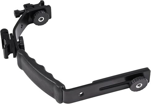 Acouto L Shape Camera Flash Bracket for Mobile Photographers, Durable Aluminum Alloy Design, Ideal for Better Lighting with 2 Hot Shoe Mounts, Black in Kuwait