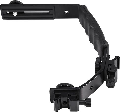 Acouto L Shape Camera Flash Bracket for Mobile Photographers, Durable Aluminum Alloy Design, Ideal for Better Lighting with 2 Hot Shoe Mounts, Black in Kuwait