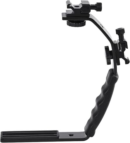 Acouto L Shape Camera Flash Bracket for Mobile Photographers, Durable Aluminum Alloy Design, Ideal for Better Lighting with 2 Hot Shoe Mounts, Black in Kuwait