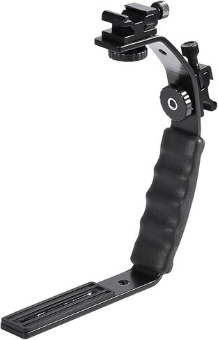 Acouto L Shape Camera Flash Bracket for Mobile Photographers, Durable Aluminum Alloy Design, Ideal for Better Lighting with 2 Hot Shoe Mounts, Black in Kuwait