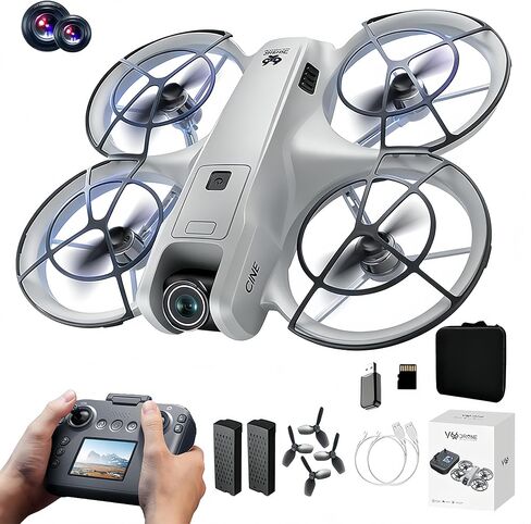 RC Drone with Screen Display Remote Control, Propeller Guard, HD Dual Camera, Speed Adjustment, Altitude Hold, One-Key Takeoff, 3D Flips, 2 Batteries, Helicopter Airplane, Hovering, Brushless Motor, APP Control, LED Lights, for Adult Beginners FPV Quadcop in Kuwait
