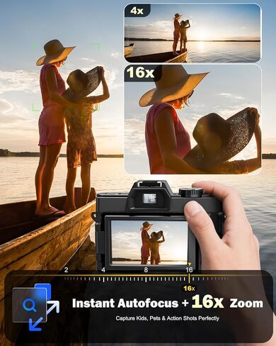 NBD 8K Digital Cameras for Photography,64MP Camara Fotograficas,Travel Vlogging Cameras for YouTube with 180°Flip Screen,16X Digital Zoom,2 Batteries,32GB TF Card,52mm Macro Lens (Black) in Kuwait