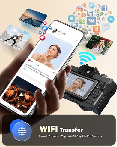 NBD 8K Digital Cameras for Photography,64MP Camara Fotograficas,Travel Vlogging Cameras for YouTube with 180°Flip Screen,16X Digital Zoom,2 Batteries,32GB TF Card,52mm Macro Lens (Black) in Kuwait