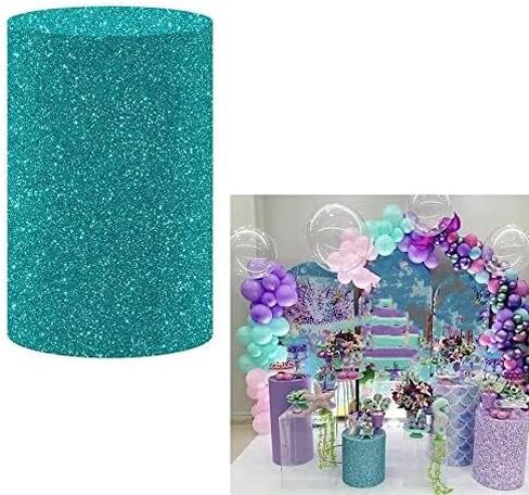NIVIUS PHOTO Mermaid Purple Cylinder Pedestal Covers, Set of 3,Elastic Spandex,Girl Birthday Baby Shower Party Decoration Props (MermaidPurple,XXXL+XL+L) in Kuwait