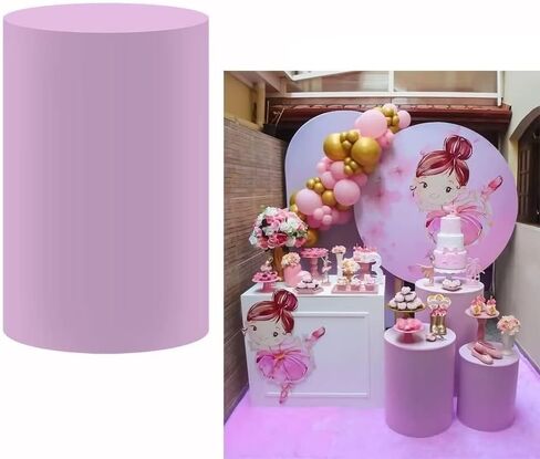 NIVIUS PHOTO Mermaid Purple Cylinder Pedestal Covers, Set of 3,Elastic Spandex,Girl Birthday Baby Shower Party Decoration Props (MermaidPurple,XXXL+XL+L) in Kuwait