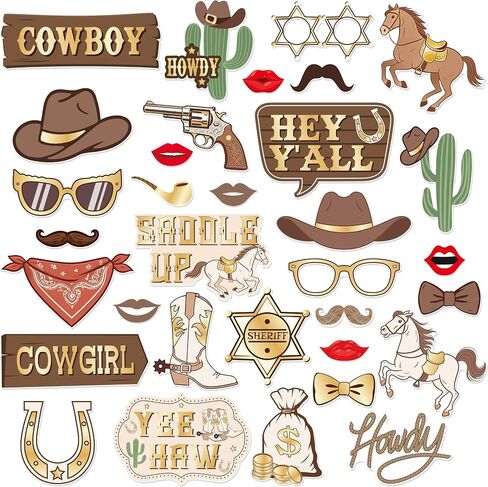 33Pcs Western Cowboy Cowgirl Photography Props Kit Western Party Decoratins in Kuwait