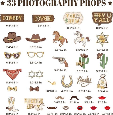 33Pcs Western Cowboy Cowgirl Photography Props Kit Western Party Decoratins in Kuwait