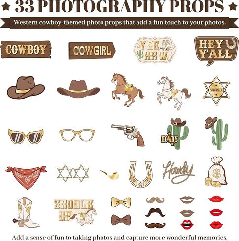 33Pcs Western Cowboy Cowgirl Photography Props Kit Western Party Decoratins in Kuwait