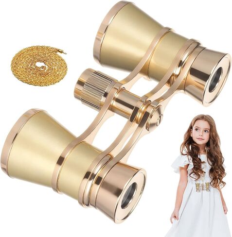 OUNONA 3x25 High Definition Binoculars with Low-Light Capability and Aluminum Alloy Build, Portable Telescope for Travel and Events, Stylish Golden Design with Chain in Kuwait
