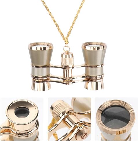 OUNONA 3x25 High Definition Binoculars with Low-Light Capability and Aluminum Alloy Build, Portable Telescope for Travel and Events, Stylish Golden Design with Chain in Kuwait