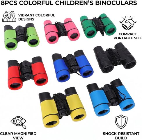 Compact Kids Binoculars Set | Folding Lightweight Bird Watching Telescope for Outdoor Camping Hiking Classroom Activities Birthday Favors Boys Girls Ages 3-12 8PCS in Kuwait