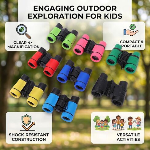 Compact Kids Binoculars Set | Folding Lightweight Bird Watching Telescope for Outdoor Camping Hiking Classroom Activities Birthday Favors Boys Girls Ages 3-12 8PCS in Kuwait