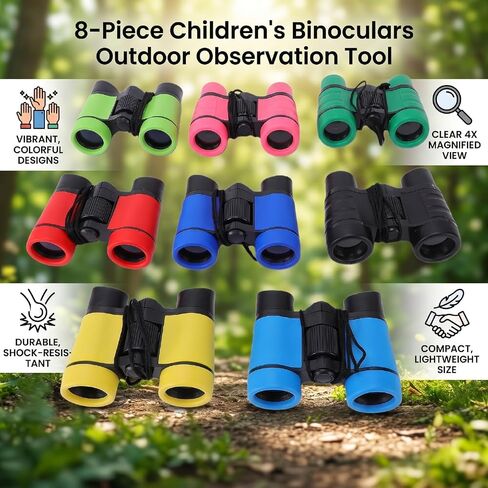 Compact Kids Binoculars Set | Folding Lightweight Bird Watching Telescope for Outdoor Camping Hiking Classroom Activities Birthday Favors Boys Girls Ages 3-12 8PCS in Kuwait