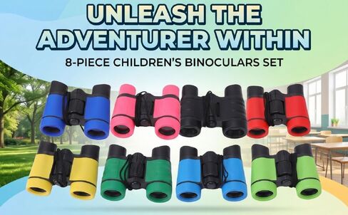 Compact Kids Binoculars Set | Folding Lightweight Bird Watching Telescope for Outdoor Camping Hiking Classroom Activities Birthday Favors Boys Girls Ages 3-12 8PCS in Kuwait