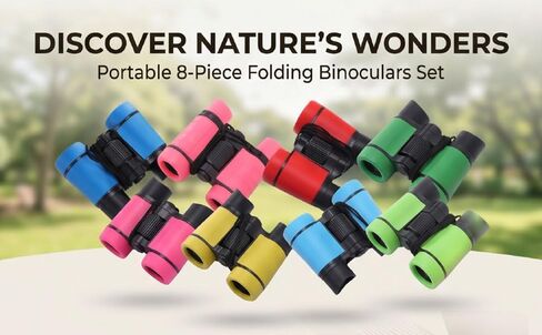 Compact Kids Binoculars Set | Folding Lightweight Bird Watching Telescope for Outdoor Camping Hiking Classroom Activities Birthday Favors Boys Girls Ages 3-12 8PCS in Kuwait