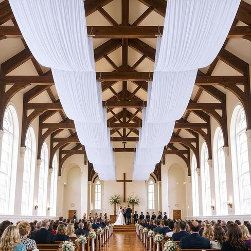 10FT x 50FT Creamy Ivory Ceiling Drapes for Wedding Party | 2 Panel 5 x 50 FT (60x600 Inch) Extra Long Draping Fabric for Church,Corporate Event,Gym,Banquet Hall,Hotel,Exhibition,Stage in Kuwait