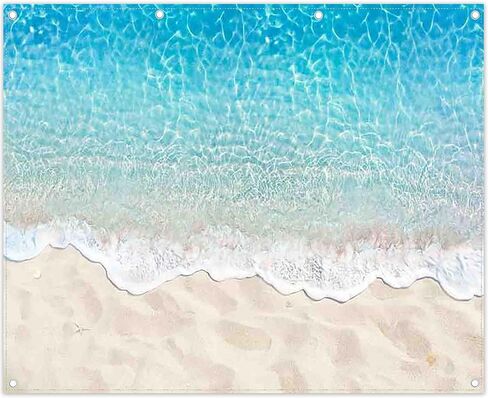 7x5ft Summer Beach Photography Backdrop Sea Ocean Waves Banner | Tropical Hawaiian Sandy Background, Luau Aloha Party Decorations, Blue Water Splash Ripple Photo Props, Polyester Fabric in Kuwait