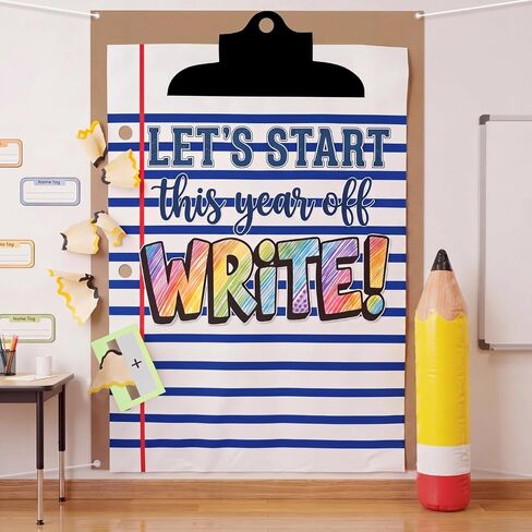 Tingjoo 8 Pcs Large Back to School Classroom Decorations Set, 59 x 79 Inch Lined Notebook Themed Backdrop Photo Props with Pencil Balloon and 5 Shavings, First Day of Schools Classroom Hanging Decor in Kuwait