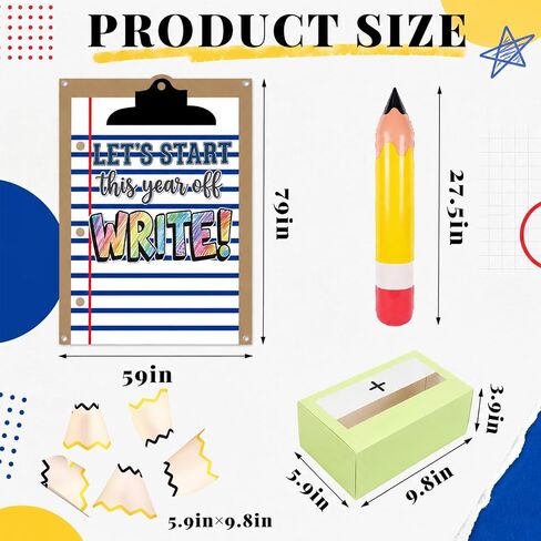Tingjoo 8 Pcs Large Back to School Classroom Decorations Set, 59 x 79 Inch Lined Notebook Themed Backdrop Photo Props with Pencil Balloon and 5 Shavings, First Day of Schools Classroom Hanging Decor in Kuwait