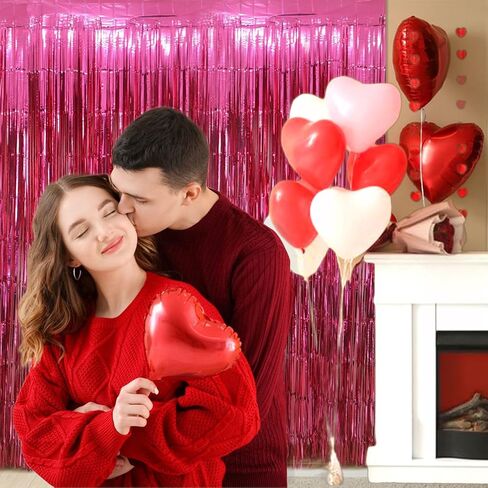 Valentine's Day Party Decorations, 3 Pack 3.2x8.2ft Hot Pink Metallic Foil Fringe Curtain Streamer Backdrop for Bachelorette Birthday Party Supplies in Kuwait