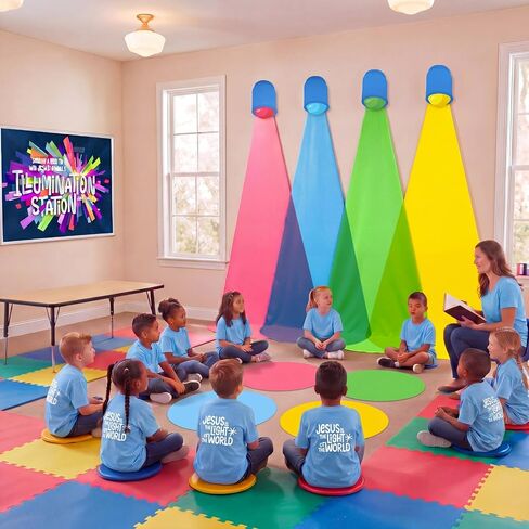 VBS 2026 Bible Lighting Background Spotlight Backdrop for Stage Scene Jesus is The Light of The World Decor Vacation Bible School Banner for Indoor Outdoor Church Classroom Photo Booth in Kuwait