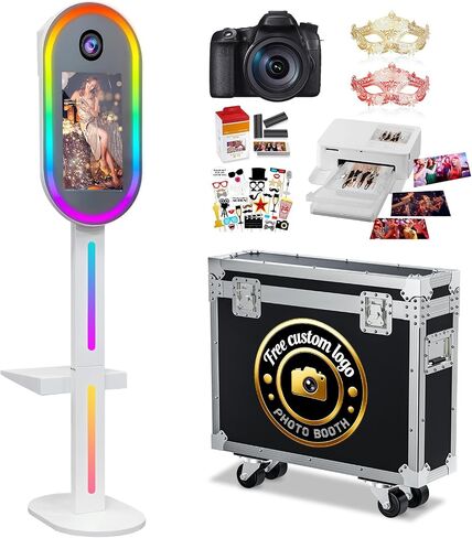Oval DSLR Photo Booth with Camera and Printer, Portable Selfie Mirror Photo Booth with 15.6 inch Touch Screen RGB Lights for Wedding Party Events Rental Christmas (Black) in Kuwait