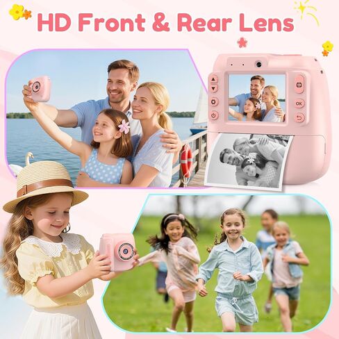 Kids Camera Instant Print, Christmas Birthday Gifts for Girls Boys Age 3-12 | Kids Instant Camera with 1080P Videos, Portable Toddler Travel Digital Print Toy for 3 4 5 6 7 8 9 10 11 12 Year Old, Pink in Kuwait