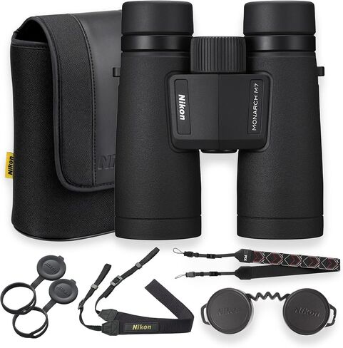 Nikon Monarch M7 10x42 Binoculars with ED Glass, Phase-Corrected Roof Prisms, Waterproof Fogproof Construction & Wide Field of View (16766) + Neck Strap (2pc Bundle) in Kuwait