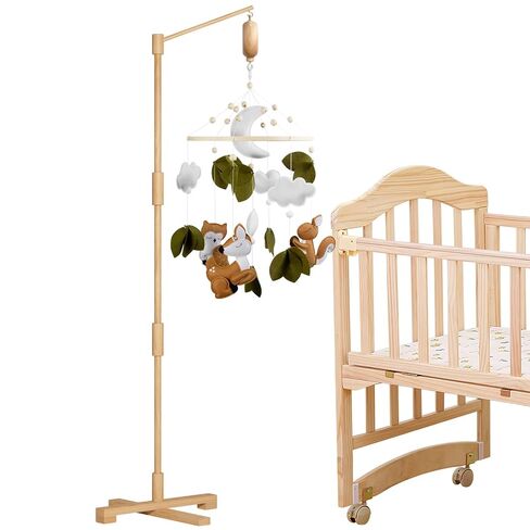FEISIKE Woodland Animals Theme Bassinet Baby Nursery Mobiles with Modes Digital Music Box 3In1 Set-34 Inch Wooden Mobile Arm for Crib Mobile Hanger for Crib Baby Nursery Decor in Saudi Arabia