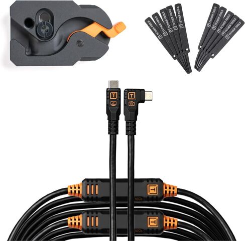Tether Tools TetherGuard LeverLock Tripod Plate Camera Port Protection | Tripod Plate for Cable Management & TetherPro Optima 10G 31 ft. Straight to Right Angle USB-C to USB-C Cable in Kuwait