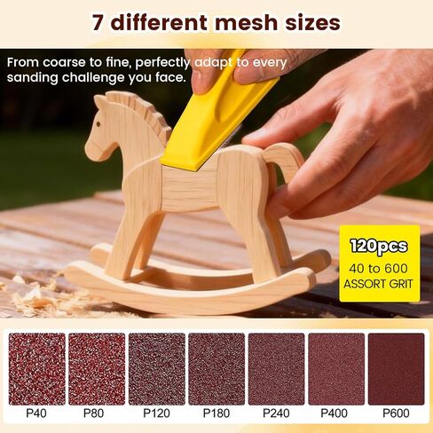Micro Detail Sander Kit, 3.5" x 1" Mini Handle Sander with 120 PCS Sandpaper 40-600 Grit for Wood Finishing, Crafts, Tight Spaces and Small Projects in Kuwait