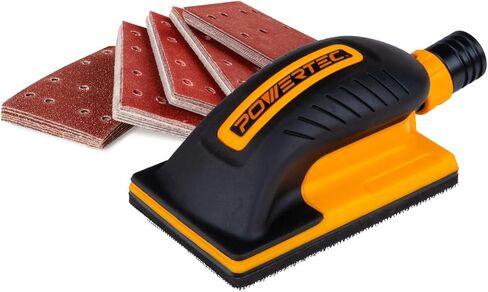 POWERTEC Vacuum Sanding Block w/ 1" OD Dust Collection Port & Hook and Loop Sandpaper (40, 80, 120, 180, 240 Grit 10 Each) for Woodworking, Dust-Free Sanding Tool for Auto Body, Paint, Drywall (71514) in Saudi Arabia