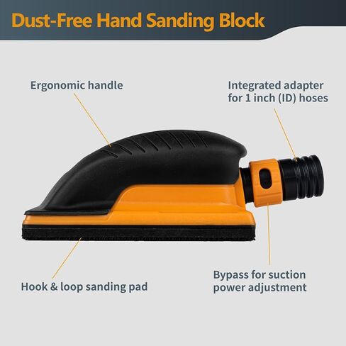 POWERTEC Vacuum Sanding Block w/ 1" OD Dust Collection Port & Hook and Loop Sandpaper (40, 80, 120, 180, 240 Grit 10 Each) for Woodworking, Dust-Free Sanding Tool for Auto Body, Paint, Drywall (71514) in Saudi Arabia